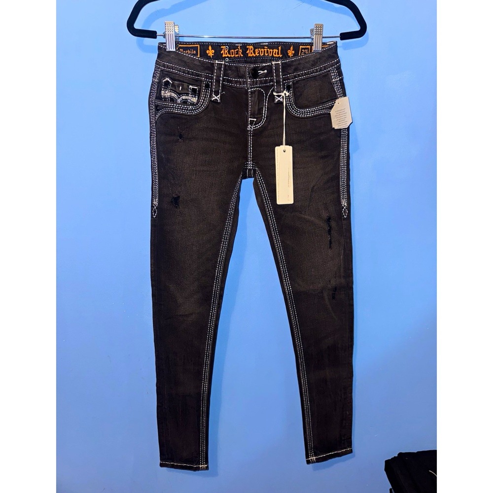 Rock Revival Barbila Women Skinny Low Rise Black Denim Jeans Size 25 RP9344S280
